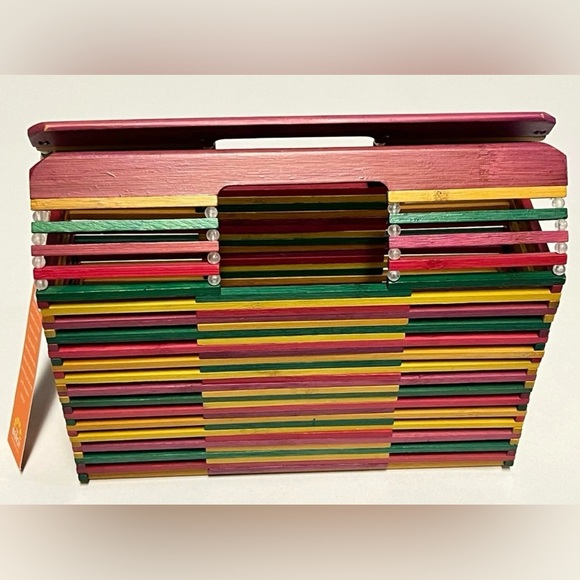 C&C California Handbags - C&C California Multicolor Wooden Slat Clutch NWT Beach Chic🌴